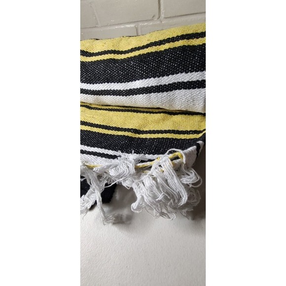 Yoga Blanket Mexican Throw Vintage Style Yellow White Black Stripes 51" x 75" - Picture 6 of 7